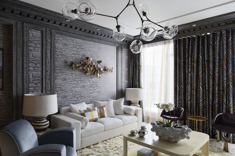 Room, Interior design, Furniture, Table, Living room, Wall, White, Ceiling, Couch, Light fixture, 