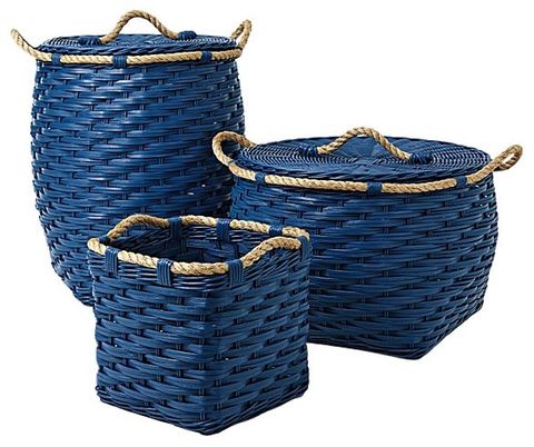 Blue, Basket, Storage basket, Wicker, Home accessories, Picnic basket, Laundry basket, Lid, 