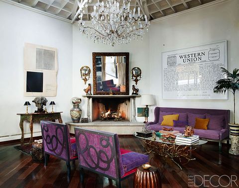 Room, Interior design, Furniture, Property, Purple, Building, Ceiling, Table, Home, House, 