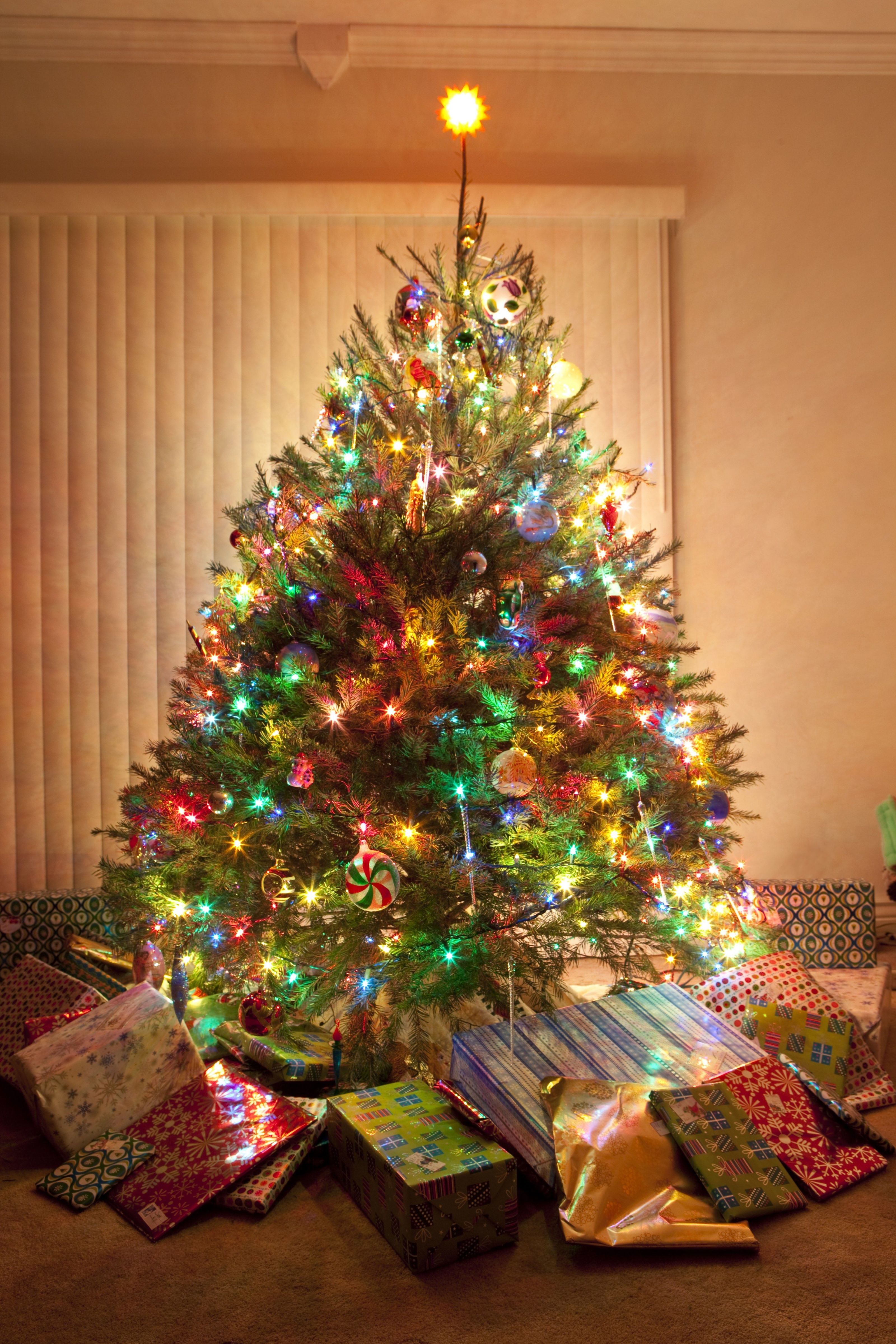 white lights on christmas tree