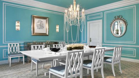 Room, Green, Furniture, Table, Interior design, Floor, Chair, Teal, Ceiling, Turquoise, 