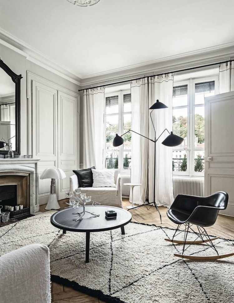 black white chairs living room