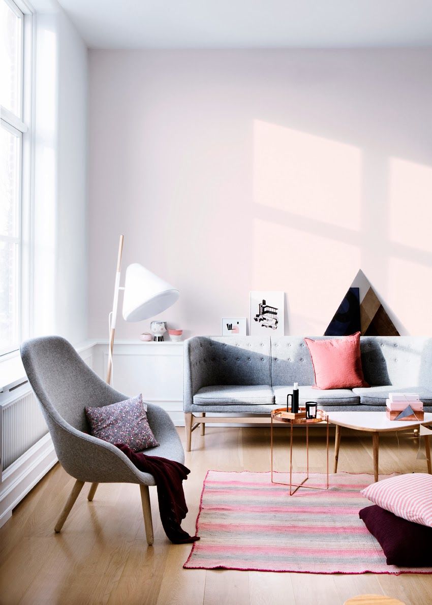 light pink feature wall