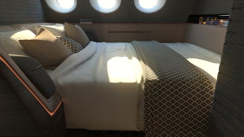 Business class travel bed in Airbus A380 airplane