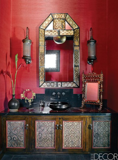 Furniture, Room, Red, Interior design, Table, Wall, Mirror, House, Architecture, Building, 