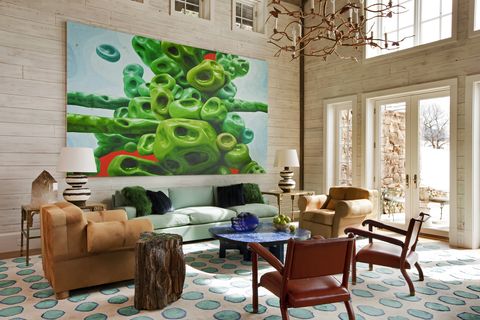 Green, Interior design, Room, Floor, Wall, Flooring, Living room, Furniture, Interior design, Couch, 
