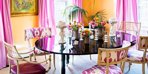 Pink, Room, Interior design, Purple, Furniture, Decoration, Magenta, Curtain, Violet, Yellow, 