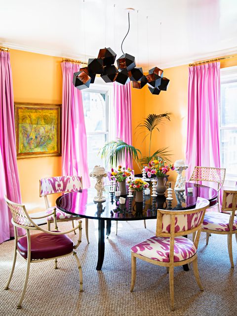 Interior design, Room, Furniture, Textile, Purple, Pink, Table, Interior design, Chair, Magenta, 
