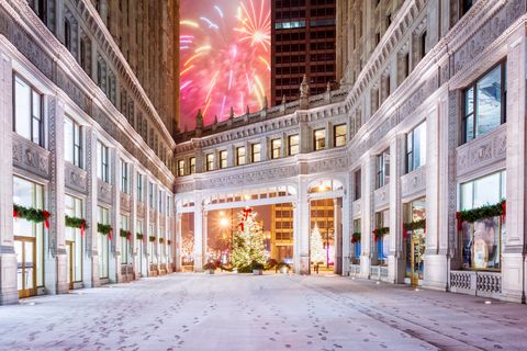 Commercial building, Facade, Fireworks, Mixed-use, Holiday, Decoration, Lobby, New year's eve, New year, Symmetry, 