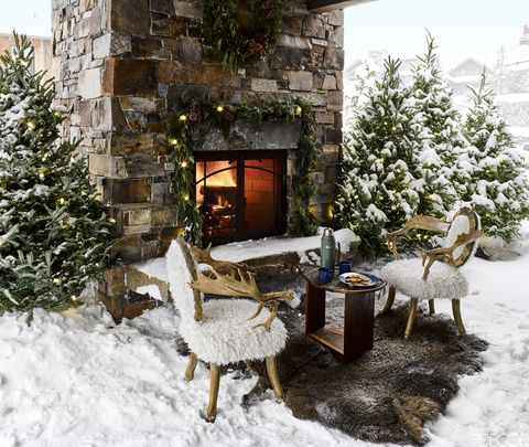 montana christmas home snowy outdoor fireplace