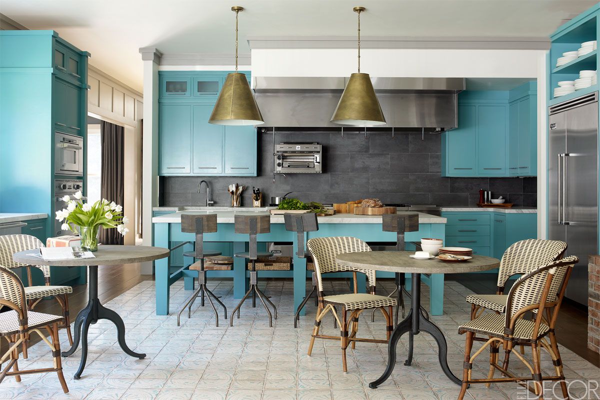 light blue and black kitchen