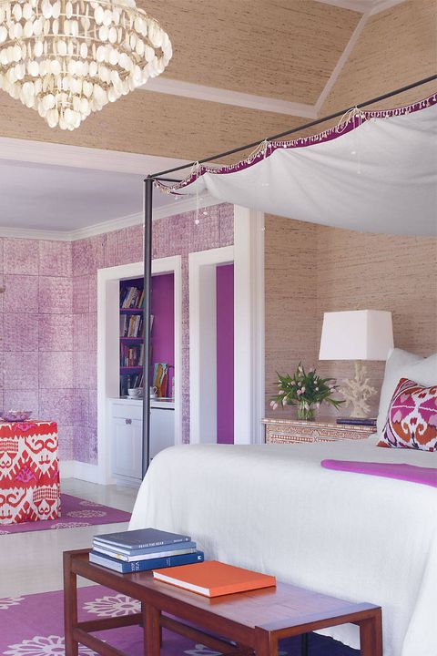 Room, Interior design, Ceiling, Furniture, Purple, Bedroom, Pink, Wall, Property, Violet, 
