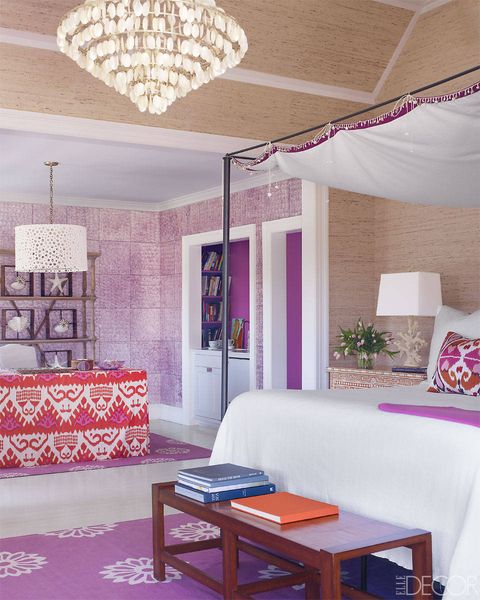 Room, Interior design, Ceiling, Furniture, Purple, Bedroom, Pink, Wall, Property, Violet, 