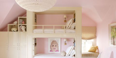 Furniture, Room, Pink, Shelf, Product, Interior design, Property, Bed, House, Ceiling, 