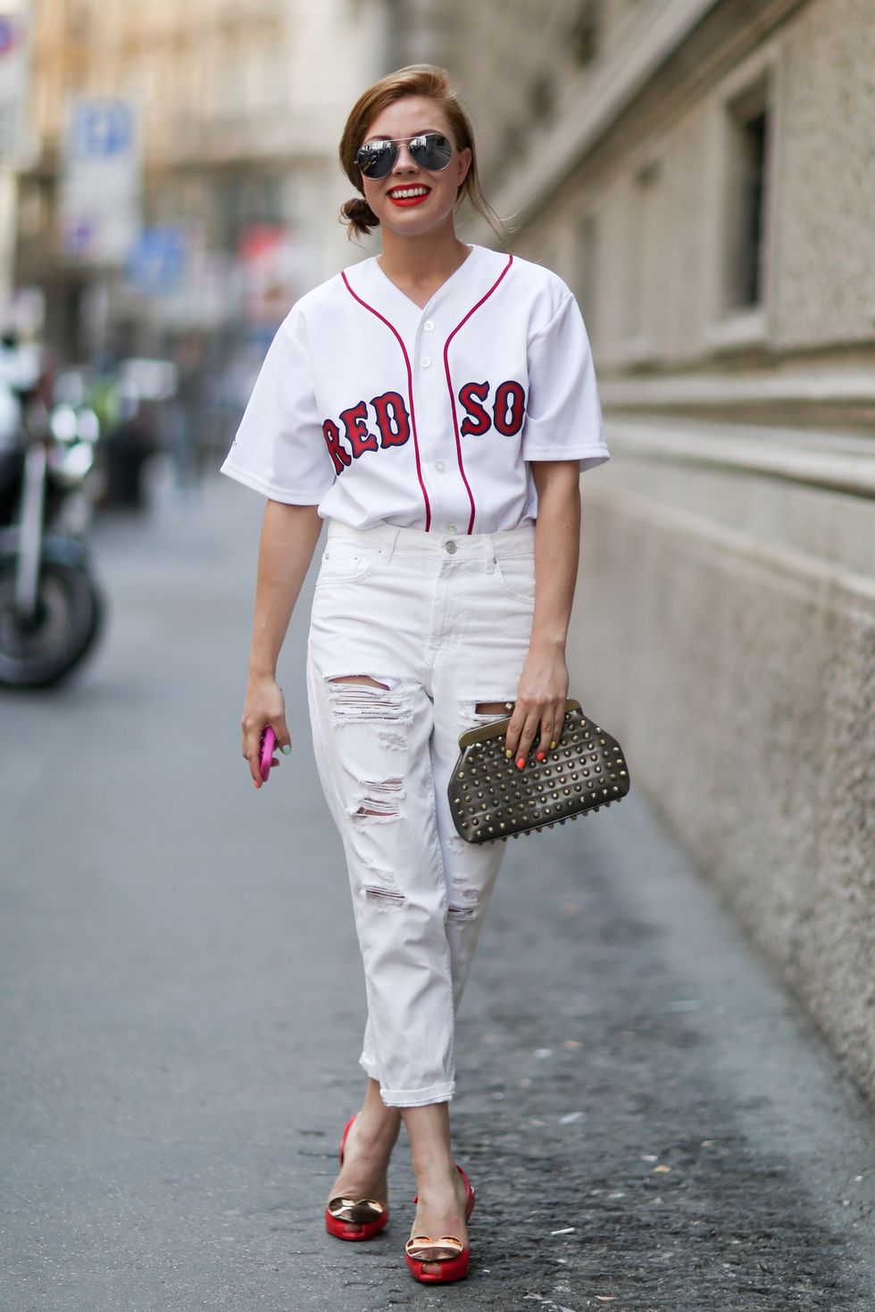 red baseball jersey outfit
