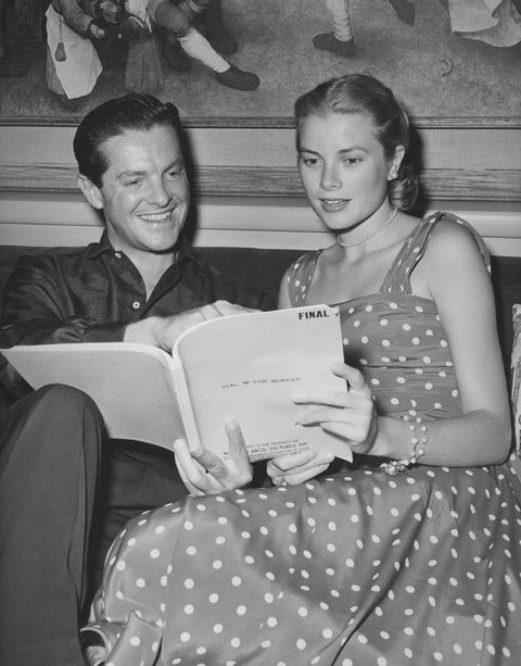 <p>Reading through the script of <em>Dial M for Murder</em> with Robert Cummings in 1954.</p>