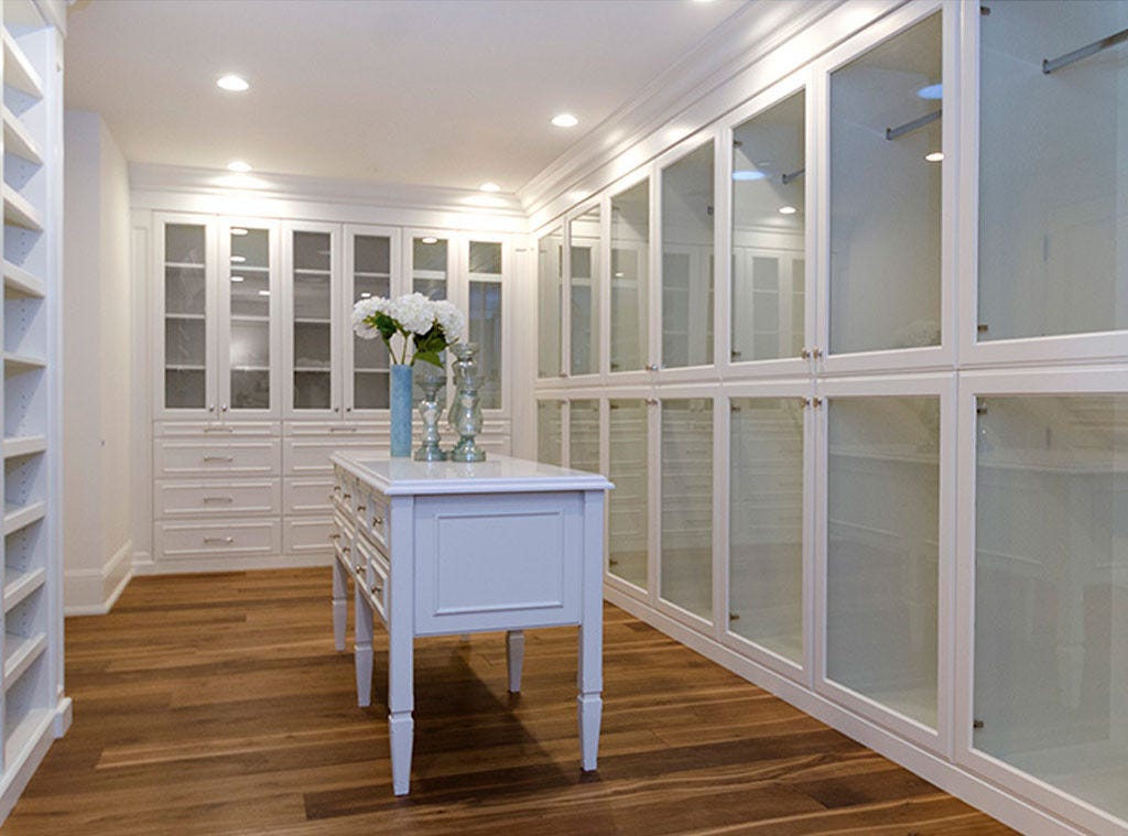 Interior Design: Kim Kardashian & Kanye West's French Country Home Luxurious white closet in Hidden Hills mansion #Kimye: Interior Design: Kim Kardashian & Kanye West's French Country Home