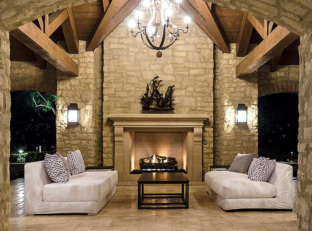 Interior Design: Kim Kardashian & Kanye West's French Country Home Stone walls in pavilion of #Kimye estate: Interior Design: Kim Kardashian & Kanye West's French Country Home