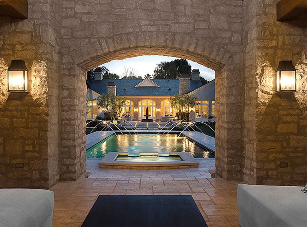Interior Design: Kim Kardashian & Kanye West's French Country Home Stone pavilion area and pool at #Kimye estate: Interior Design: Kim Kardashian & Kanye West's French Country Home