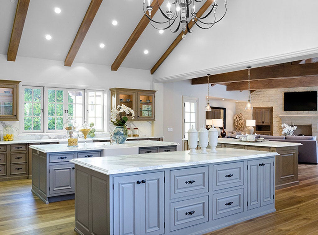 Interior Design: Kim Kardashian & Kanye West's French Country Home Celebrity kitchen with three islands #Kimye: Interior Design: Kim Kardashian & Kanye West's French Country Home
