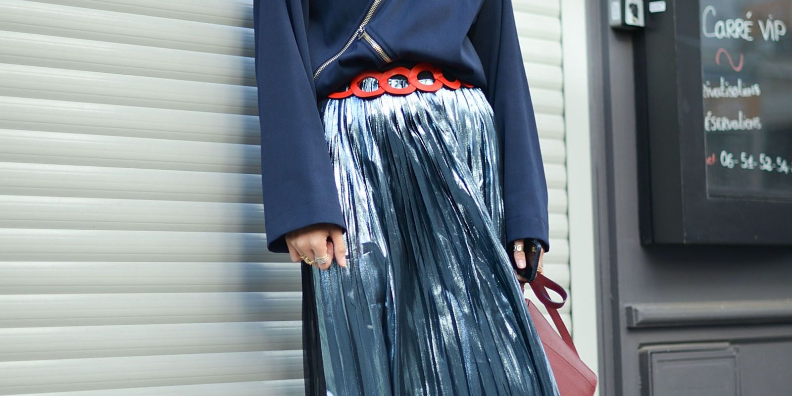metallic pleated skirt dress
