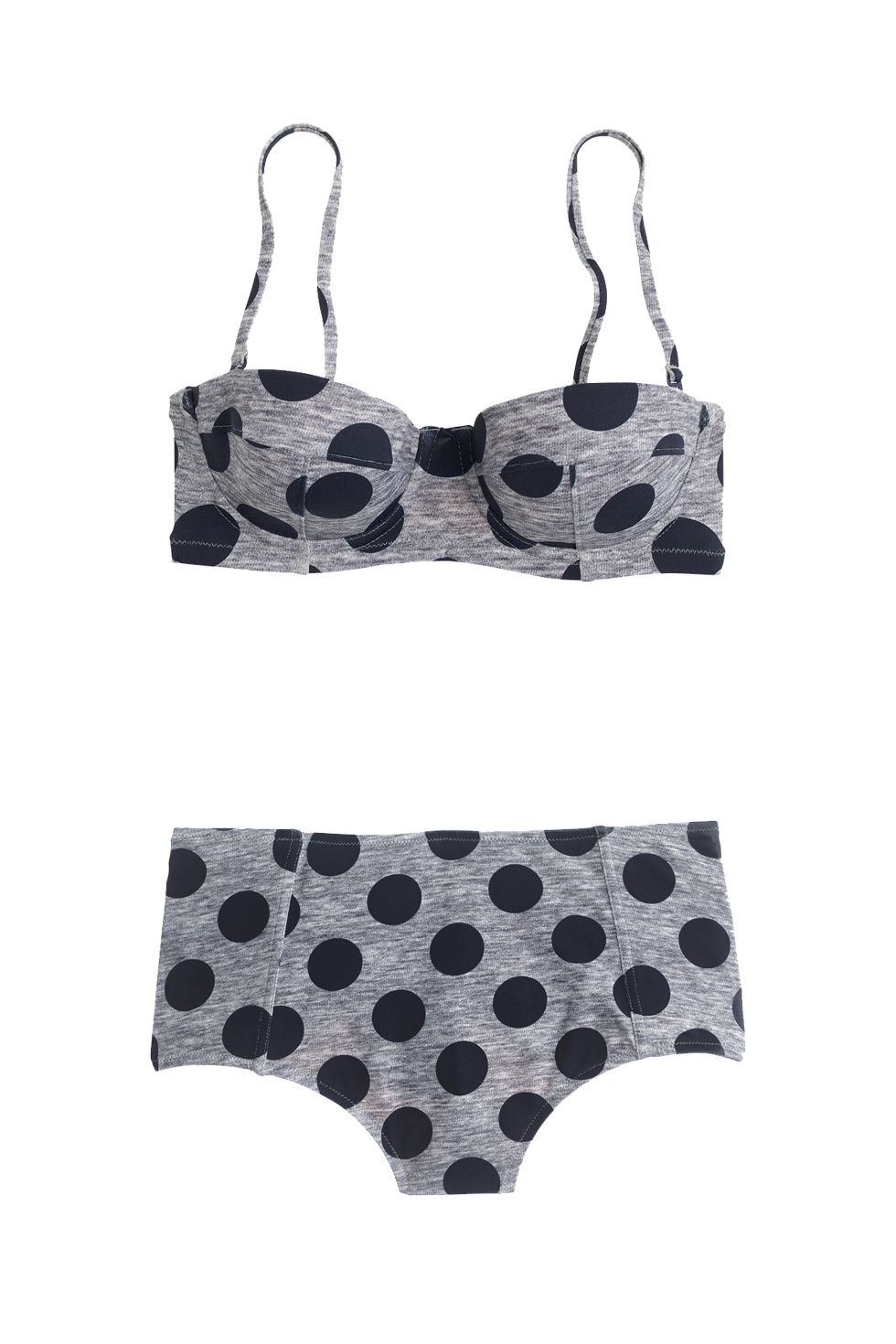 <p>J. Crew Grey Dot Underwire Bikini Top, $62; <a href="https://www.jcrew.com/womens_category/swim/theswimshop/PRDOVR~E6174/99104164639/E6174.jsp" target="_blank"><u>jcrew.com</u></a><br></p><p>J. Crew Grey Dot High-Waist Bikini Bottom, $50; <u><a href="https://www.jcrew.com/womens_category/swim/theswimshop/PRDOVR~E6175/E6175.jsp?color_name=hthr-grey-navy" target="_blank">jcrew.com</a></u><span class="redactor-invisible-space"><br></span></p>