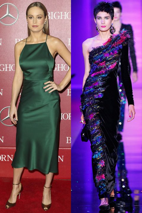 <p>The <em>Room</em> star generally tends to go for a higher neckline—covering up the girls but showing off her arms. She's also done the one shoulder thing a time or two before, so I wouldn't be surprised if she did it again for the Globes.</p>