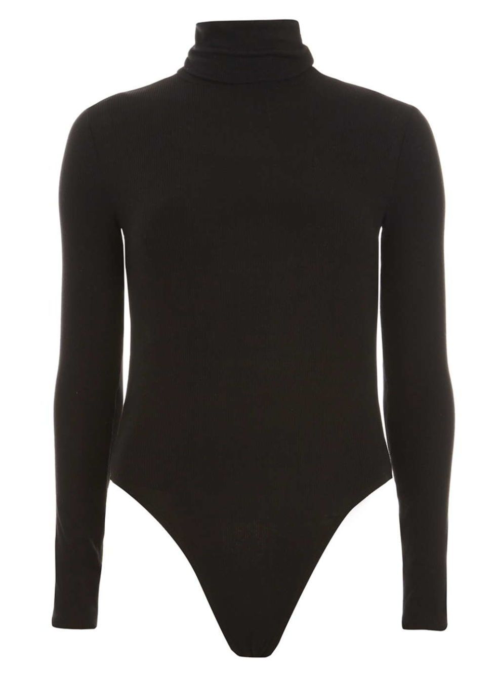 Sleek Style Black Funnel Neck Bodysuit
