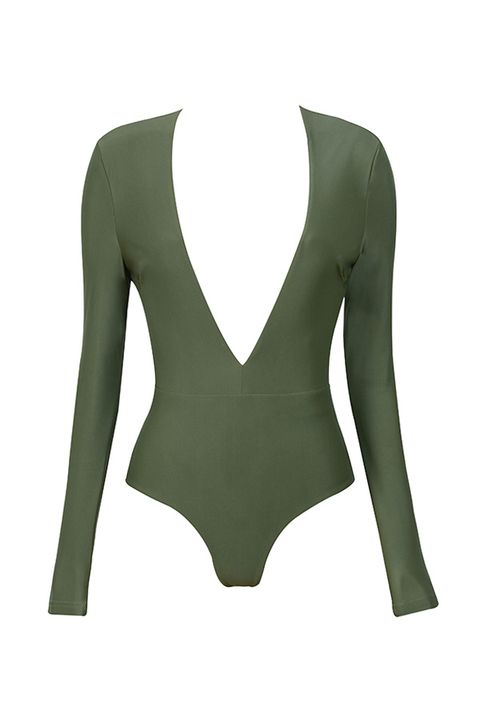 <p>House of CB Lorenza Deep V Bodysuit, $119; <a href="http://www.houseofcb.com/lorenza-khaki-silky-jersey-deep-v-bodysuit-us.html">houseofcb.com</a> </p>
