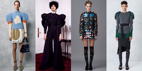 <p>Voluminous shapes continue to reign supreme, this time focusing on the shoulders. J.W. Anderson, Ellery, Opening Ceremony, and Valentino all had standout pieces featuring this trend.</p><p><br></p><p><em>Left to right: J.W. Anderson, Ellery, Valentino, Opening Ceremony</em></p>