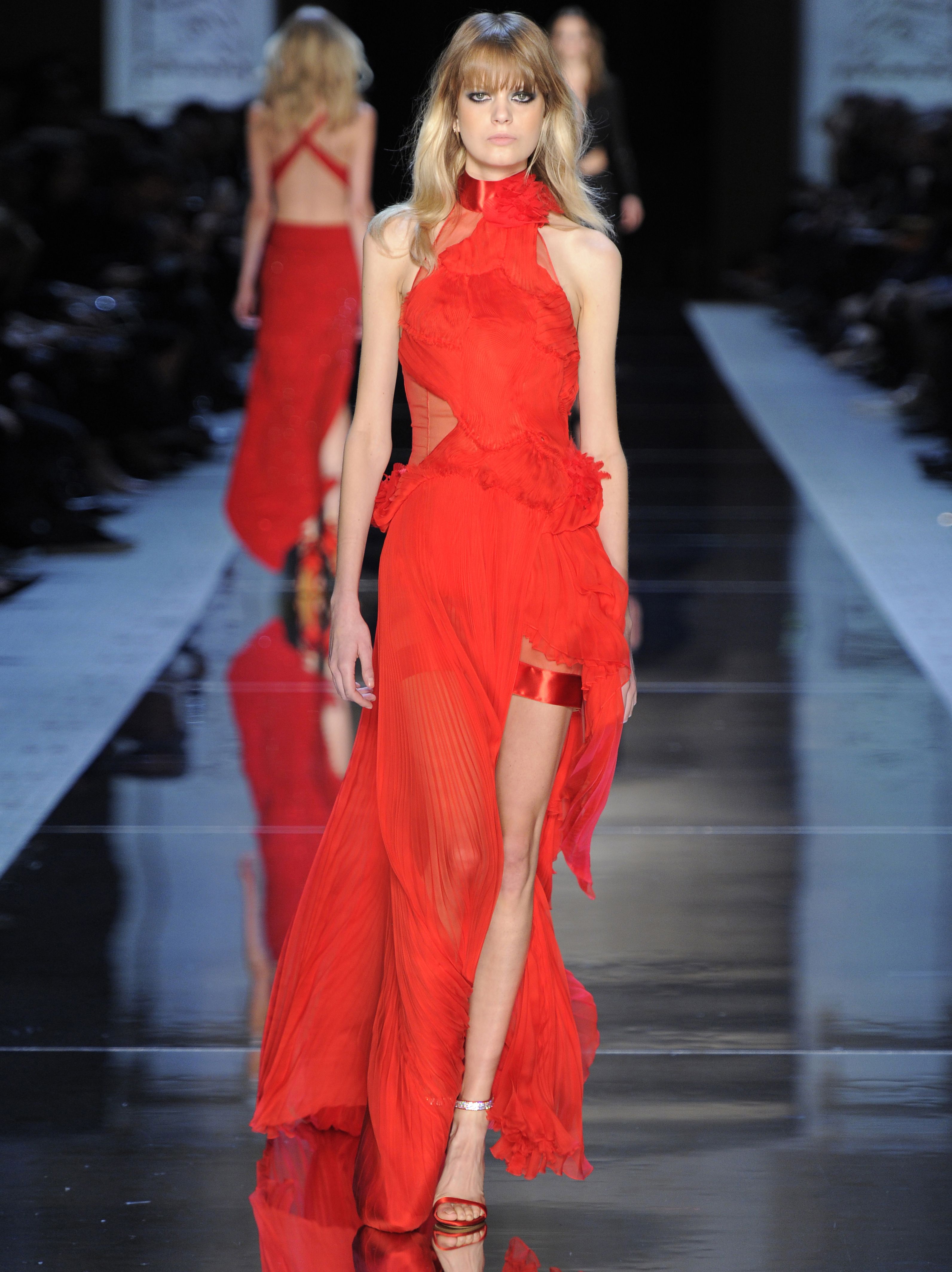 haute couture red dress runway