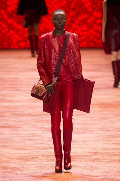 Leg, Red, Textile, Outerwear, Style, Bag, Coat, Fashion, Fashion model, Leather, 
