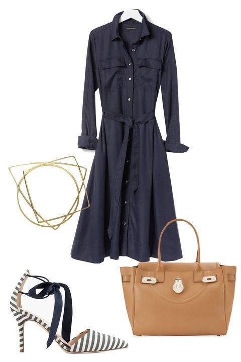 <p>After the weekend, there's no better way to approach the beginning of the week than with a shirtdress. They were essentially <em>made </em><span class="redactor-invisible-space">for Mondays. All you need to do is add accessories to the easy one-and-done item. <span class="redactor-invisible-space"></span></span></p><p>Banana Republic Midi Shirtdress, $138; <a href="http://bananarepublic.gap.com/browse/product.do?cid=1038594&vid=1&pid=183925002" target="_blank">bananarepublic.com</a></p><p><a href="http://bananarepublic.gap.com/browse/product.do?cid=1038594&vid=1&pid=183925002" target="_blank"></a>Hill & Friends Happy Handbag, £1,295; <a href="https://www.hillandfriends.com/shop/happy-handbag-toffee-gold/" target="_blank">hillandfriends.com</a></p><p><a href="https://www.hillandfriends.com/shop/happy-handbag-toffee-gold/" target="_blank"></a>J. Crew Elsie Bow-Tie Pumps, $278; <a href="https://www.jcrew.com/womens_category/shoes/pumpsandheels/PRDOVR~E7258/E7258.jsp" target="_blank">jcrew.com</a></p><p>By Malene Birger Figuree Bangles, £95; <a href="http://www.bymalenebirger.com/gb/jewellery/figuree-bangles-Q57095029.html?cgid=Wc1364786&dwvar_Q57095029_color=002&dwvar_Q57095029_size=ONE#!start=4" target="_blank">bymalenebirger.com</a><br></p>