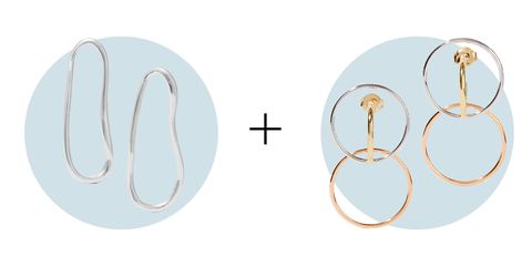 <p>Most people with double pierced earrings tend limit statement earrings to just one set of holes, but why not try wearing two statement earrings at once? Keep it from looking too crazy with pairs that are of a similar color story like these from it-jewelry designers Sophie Buhai and Charlotte Chesnais. </p><p><em>Sophie Buhai Arp Earrings, $550; <a href="http://www.sophiebuhai.com/collections/ear/products/arp-earrings" title="http://www.sophiebuhai.com/collections/ear/products/arp-earrings Cmd+Click or tap to follow the link">sophiebuhai.com</a></em></p><p><em>Charlotte Chesnais Galilea Gold-Plated and Silver Hoop Earrings, $540; </em><a href="https://www.net-a-porter.com/us/en/product/690861/Charlotte_Chesnais/galilea-gold-plated-and-silver-hoop-earrings"><em>net-a-porter.com</em></a></p>