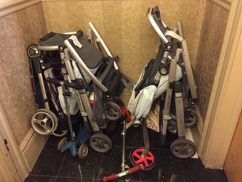 Strollers in hallway