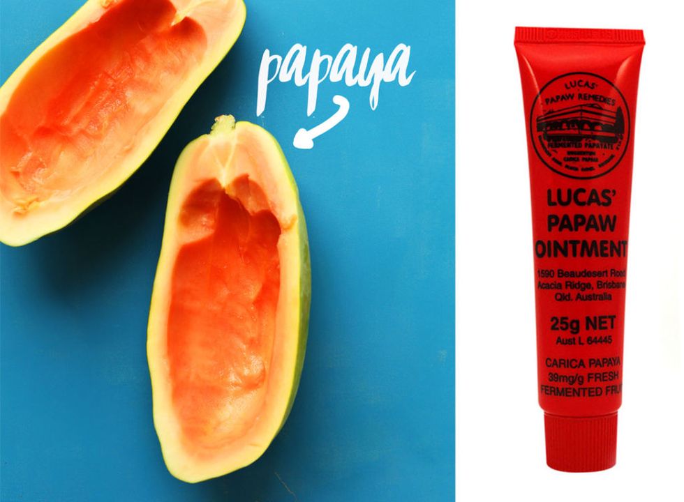 <p><strong>Ingredient: </strong><span class="redactor-invisible-space">Papaya Pulp</span></p><p><span class="redactor-invisible-space"><strong>Product: </strong><a href="http://www.amazon.com/Lucas-668680-Papaw-Ointment-25g/dp/B0076K07DC?ie=UTF8&*Version*=1&*entries*=0" target="_blank">Lucas' Pawpaw Ointment, $9</a></span></p><p><span class="redactor-invisible-space"><a href="http://www.amazon.com/Lucas-668680-Papaw-Ointment-25g/dp/B0076K07DC?ie=UTF8&*Version*=1&*entries*=0" target="_blank"></a><strong>Claim: </strong><span class="redactor-invisible-space"> A natural way to heal dry or sunburned skin</span></span></p><p><span class="redactor-invisible-space"><span class="redactor-invisible-space"><strong>Result: </strong>It's Australia's best-selling beauty export for a reason: with its yummy scent and soothing feel, this stuff is truly lovely (and fits nicely in those new Gucci envelope clutches).</span></span></p>