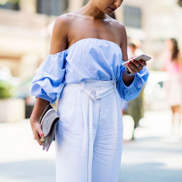 Clothing, Blue, Shoulder, Joint, Strapless dress, Dress, Street fashion, Summer, Electric blue, Fashion accessory, 
