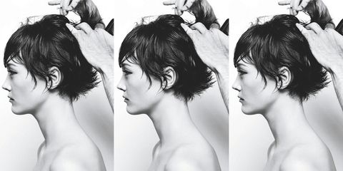 Hair, Human, Lip, Hairstyle, Skin, Shoulder, Black hair, Barechested, Style, Jaw, 