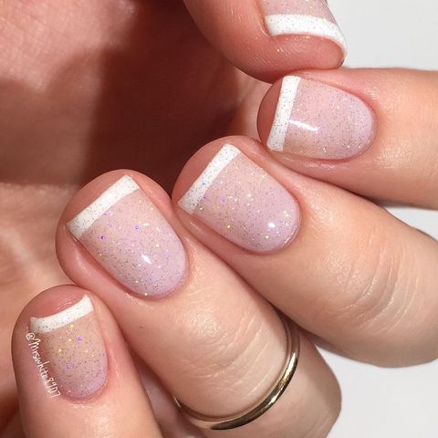 <p>A french tip is not just for long nails. Update the style with a swipe of clear glitter polish, topped off with a topcoat. </p><p>Design by <a href="https://www.instagram.com/mrswhite8907/" target="_blank">@mrswhite8907</a></p>