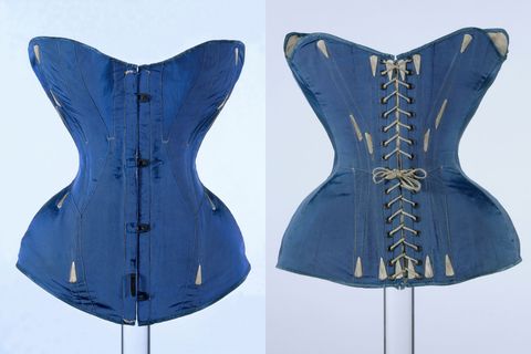 <p>By the mid-19th century, silhouettes had shifted to become more hourglass, with extreme cinching of the waist made possible by steel or whale-bone corsets. Breathing optional.  </p>