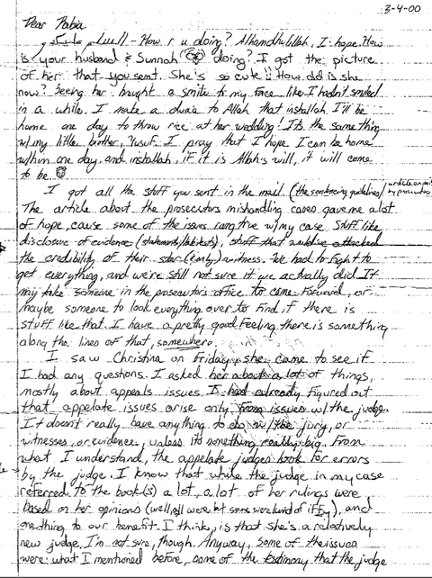 Letter from Adnan Syed to Rabia Chaudry