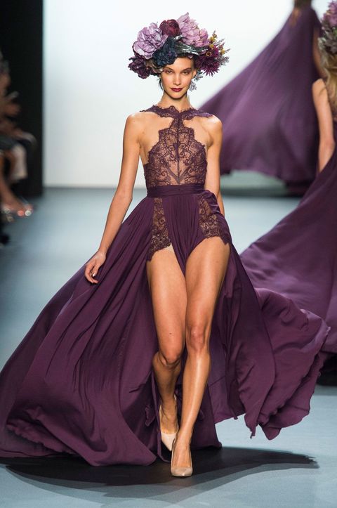 Human, Human body, Shoulder, Fashion show, Human leg, Purple, Fashion model, Style, Waist, Dress, 