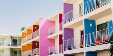 Property, Facade, Magenta, Real estate, Pink, Red, Purple, Balcony, Orange, Violet, 