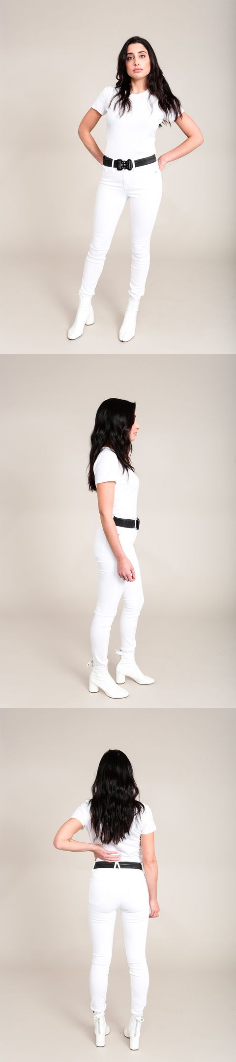 Shoulder, Human leg, Standing, Joint, White, Elbow, Style, Waist, Knee, Active pants, 