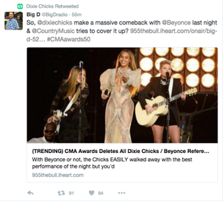 No Beyoncé Posts on CMA Social Pages - Backlash Against Beyoncé-Dixie ...