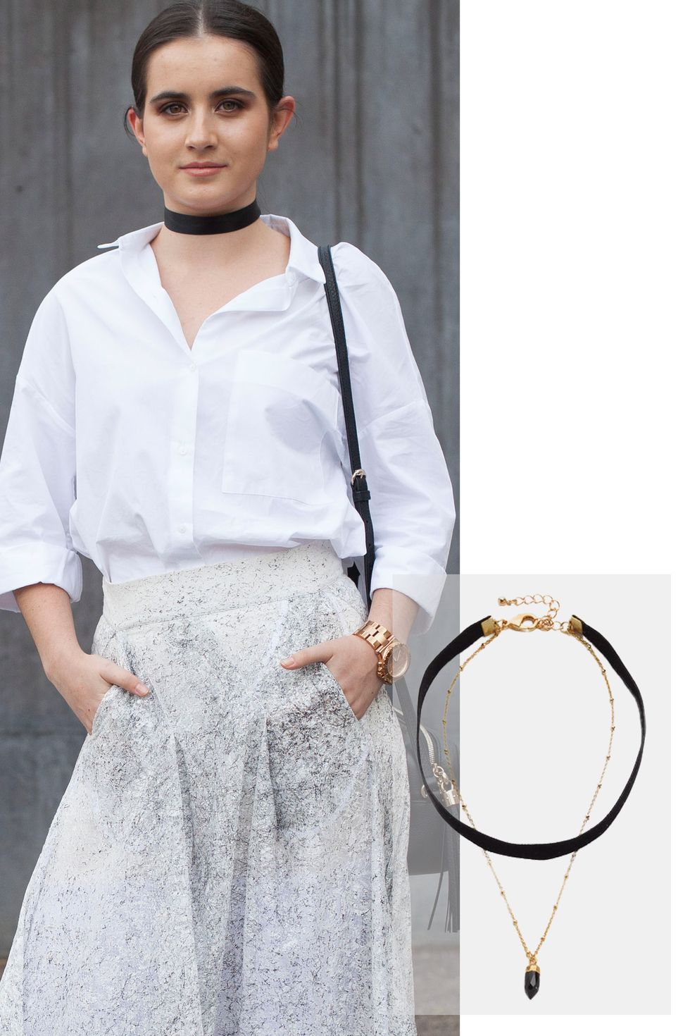 <p>According to Australian jewelry designer Samantha Wills, "it's definitely still about the choker," in Sydney. However, as Wills sees it, the trend has gotten more refined. "I'm seeing lots of glitter chains or layered necklaces that have a choker element, or girls are mixing a fine chain with a velvet choker," she explains.</p>

<p><em data-redactor-tag="em" data-verified="redactor">Lacey Ryan Double Dagger Choker Necklace, $66; </em><a href="https://www.shopbop.com/double-dagger-choker-necklace-lacey/vp/v=1/1510071803.htm" target="_blank" data-tracking-id="recirc-text-link"><em data-redactor-tag="em" data-verified="redactor">shopbop.com</em></a></p>