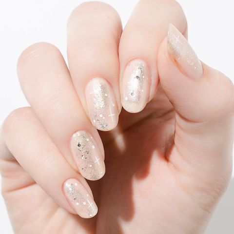 <p>If you're color-shy but still want in on a killer nail look, try this design. Start with a sheer coat of nude polish and let dry. Layer different styles of glitter polish, then finish off the look with accents in white polish. </p>

<p>                    Design by <a href="https://www.instagram.com/p/BKos2suDsLD/">@cassmariebeauty</a>  </p>