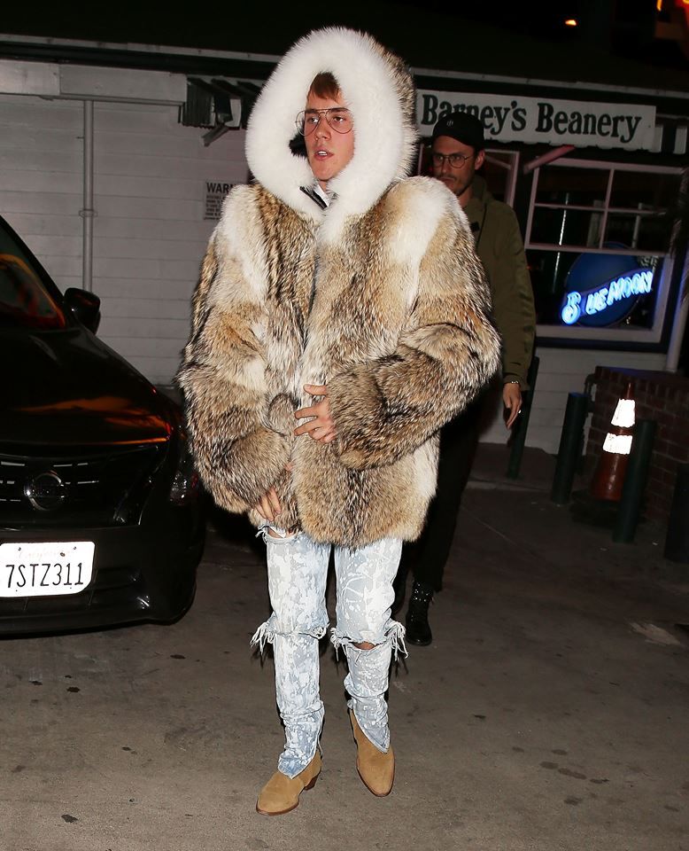 Giant Fur Coat Wears Justin Bieber in L.A