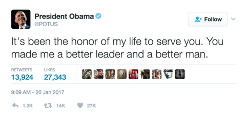 barack obama sends final tweets from potus twitter president obama