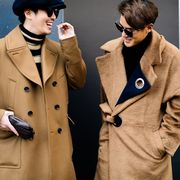 Coat, Collar, Sleeve, Outerwear, Overcoat, Pocket, Sunglasses, Blazer, Street fashion, Fashion, 